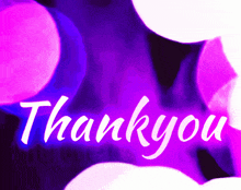 a purple background with the word thank you written in white