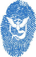 a blue fingerprint with a white bird on top