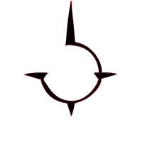 a black and red symbol with a circle in the center