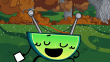 a cartoon drawing of a green slice of lime