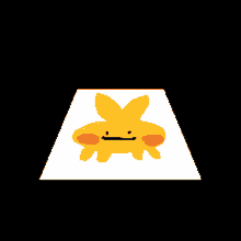 a cartoon drawing of a yellow frog with red cheeks