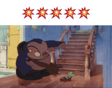 a picture of a cartoon character next to a set of stairs with the words fydisneystudio.com amazing below it