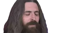 a man with long hair and a beard is making a face with his eyes closed