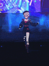 a cartoon character is dancing on a stage