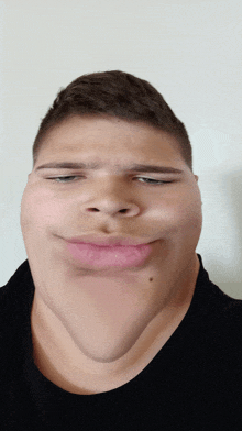 a man with a very long neck makes a face