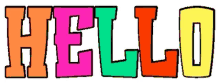 the word hello is written in brightly colored letters