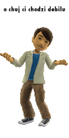 a cartoon character with the words o chuj ci chodzi debilu written on the bottom