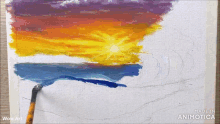 a painting of a sunset with the words wow art below it