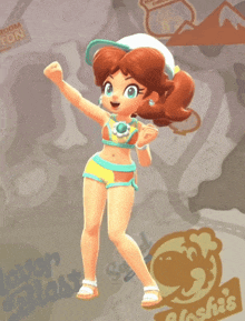 a yoshi 's advertisement with a girl in a bikini