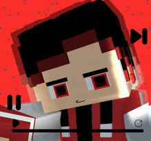 a minecraft character with a red background and a play button