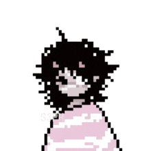 a pixel art of a girl with long black hair and a ponytail .