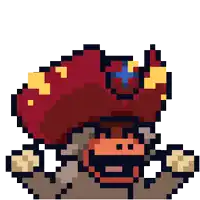 a pixel art illustration of a pirate with a red hat