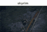 a screenshot of a video game called skyrim with a person holding a sword in the foreground .