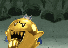 a gold cartoon character with a crown on top of it