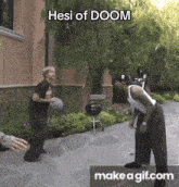 a group of people are playing a game of basketball with the words hesi of doom on the bottom