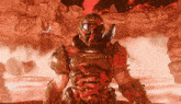 a video game character with a helmet on is standing in a cave