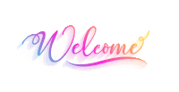 the word welcome is written in a rainbow of colors