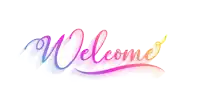 the word welcome is written in a rainbow of colors