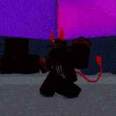 a video game character with horns and a shirt that says evil