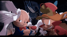 a group of cartoon characters are standing in front of a sign that says hero on it