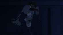 a person 's head is visible in the dark in a cartoon .