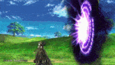 a video game screen shows an attack animation with a purple portal