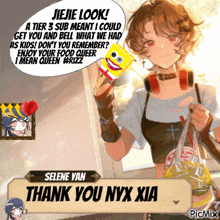 a cartoon of a girl holding a spongebob squarepants item