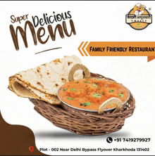 an advertisement for a family friendly restaurant with a bowl of food