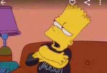 bart simpson wearing a shirt that says jackson is sitting on a couch