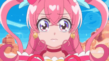 a cartoon girl with pink hair and hearts on her head