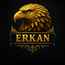 a gold eagle with the name erkan written below it