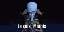 a cartoon character says je suis mathis in a black background