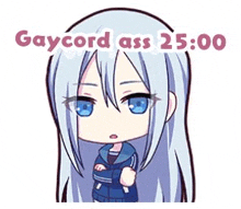 a girl with long white hair and blue eyes is standing with her arms crossed .