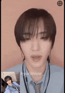 a screenshot of a video call with hyunjinluvr written on the bottom