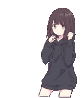 a girl with short hair is wearing a black hoodie and holding her hair .