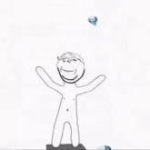 a black and white drawing of a person holding a large blue diamond .