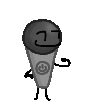 a cartoon drawing of a microphone with a face and arms