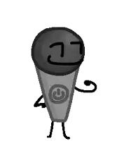 a cartoon drawing of a microphone with a face and arms