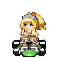 a pixel art of a girl wearing a tiara driving a green car
