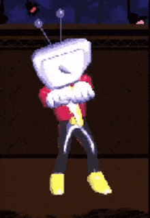 a cartoon character with a head that looks like a toilet is dancing .