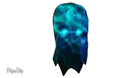 a blue ghost with glowing eyes is on a white background with the words flipa clip below it