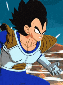 a close up of a cartoon character with a blue shirt
