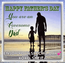 a happy father 's day card with a picture of a father and son holding hands