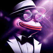 a cartoon frog wearing a hat and glasses with a graph reflected in them