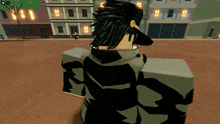a cartoon character is standing in front of a building with the number 8 on the bottom right