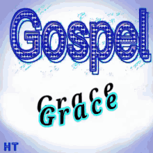 gospel grace is written in blue on a blue background