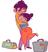 Girl Hugging Boy With Luggage Sticker