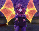 a purple and yellow anime character with horns
