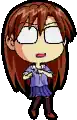 a pixel art of a girl wearing glasses and a purple shirt .