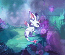 a cartoon drawing of a rabbit with wings and a pink tail